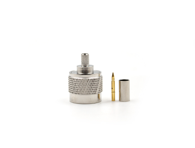 Series N male RF coaxial connector for RG58 cable crimp